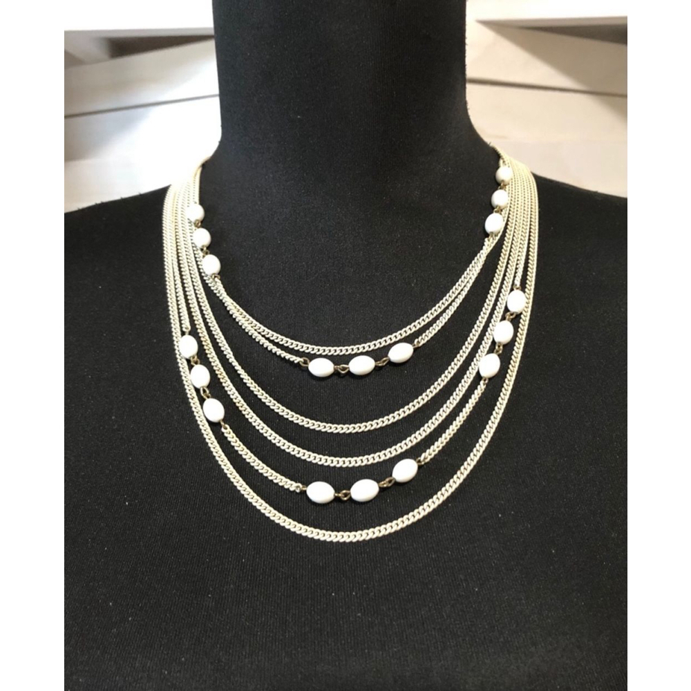 Vintage Monet Beaded Six Strand Chain Necklace White